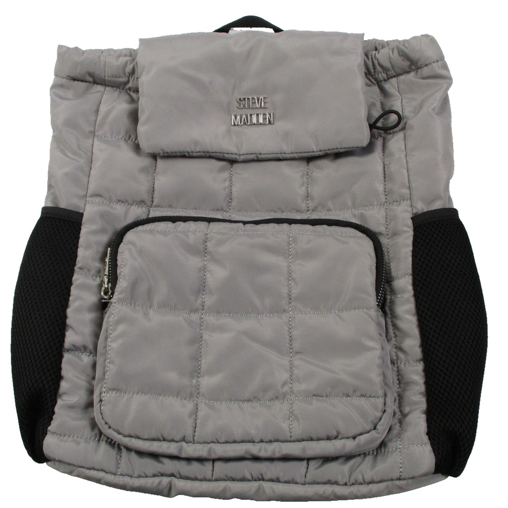 Steve Madden Backpack Womens Medium Gray Quilted Drawstring Travel Bag Pockets